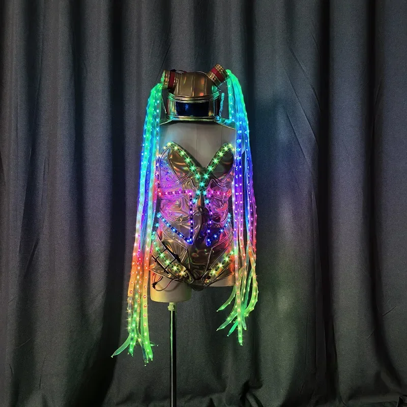 LED luminous suit Symphony color-changing jumpsuit long braids makeup stage DS performance suit bar KTV atmosphere props