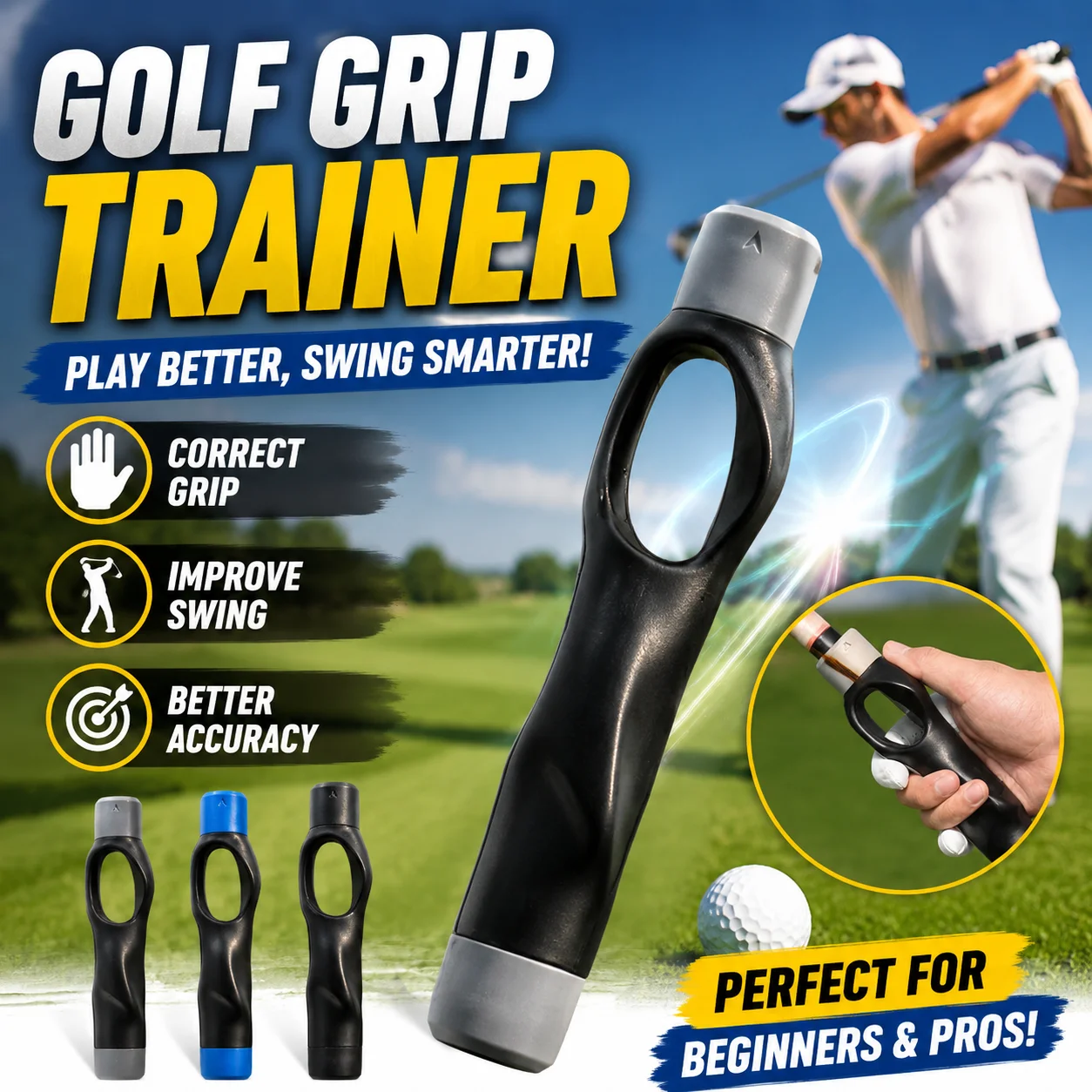 Golf Grip Training Aid Swing Posture Corrector Hand Position Practice Trainer For Beginner Golfer Improve Swing Accuracy