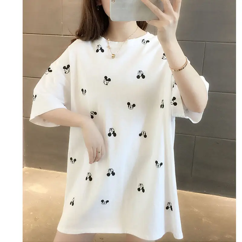 New Mickey cartoon White Short-Sleeved T-shirt Womens Summer New Korean Style Loose Half-Sleeve Top Ins Fashion T shirts Tops