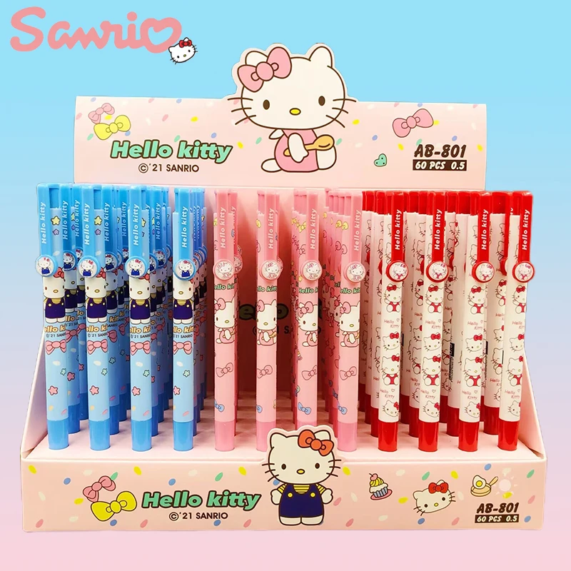 60pcs Sanrio Hello Kitty Gel Pens My Melody Neutral Signature Pen Writeing Roller Ball Pen School Supplies Stationery Wholesale