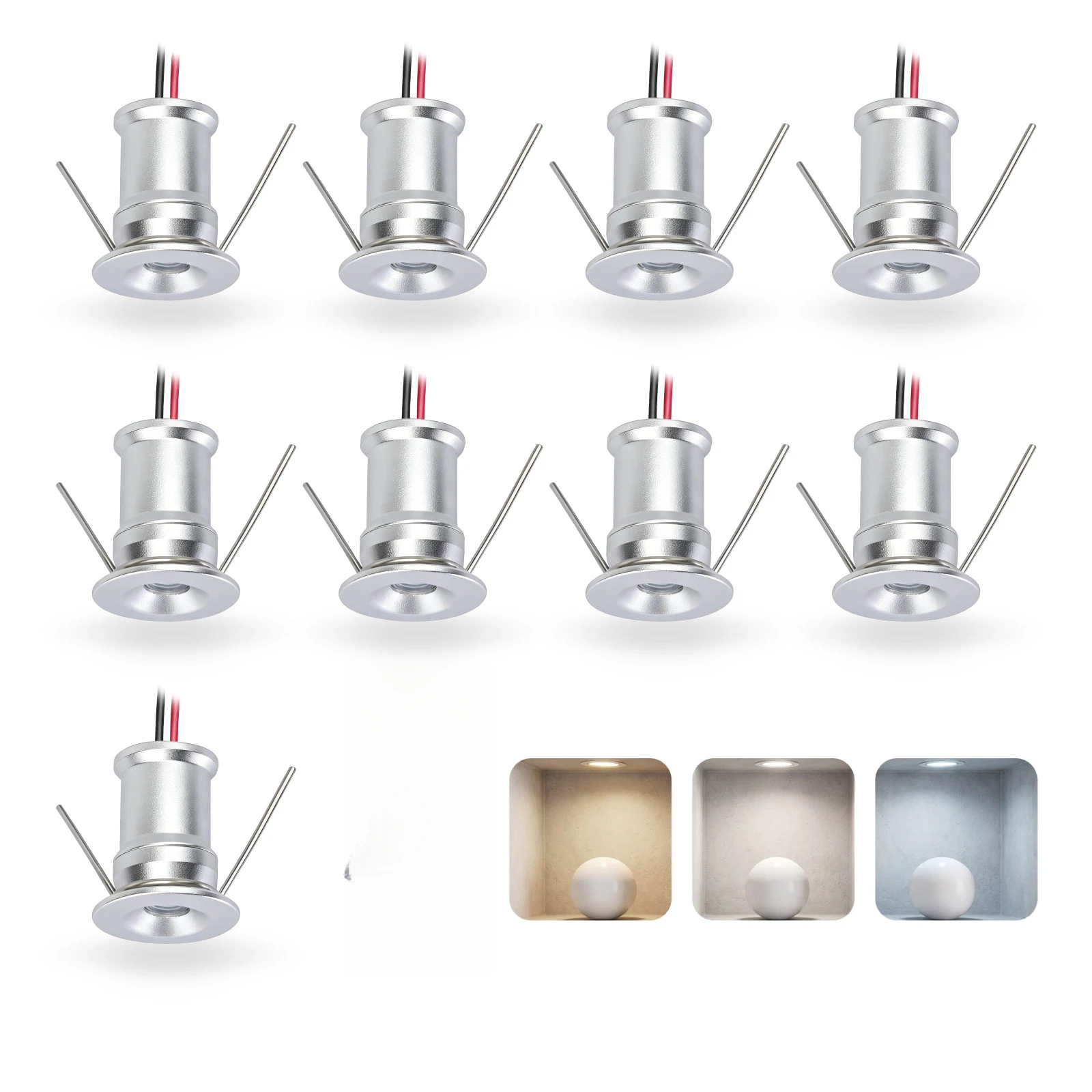 Mini LED Spotlight, Ceiling Lamp,Dimmable Downlight,  Small Recessed Downlight for Showcase Lighting, IP65,1W DC12V, Cutout 15mm