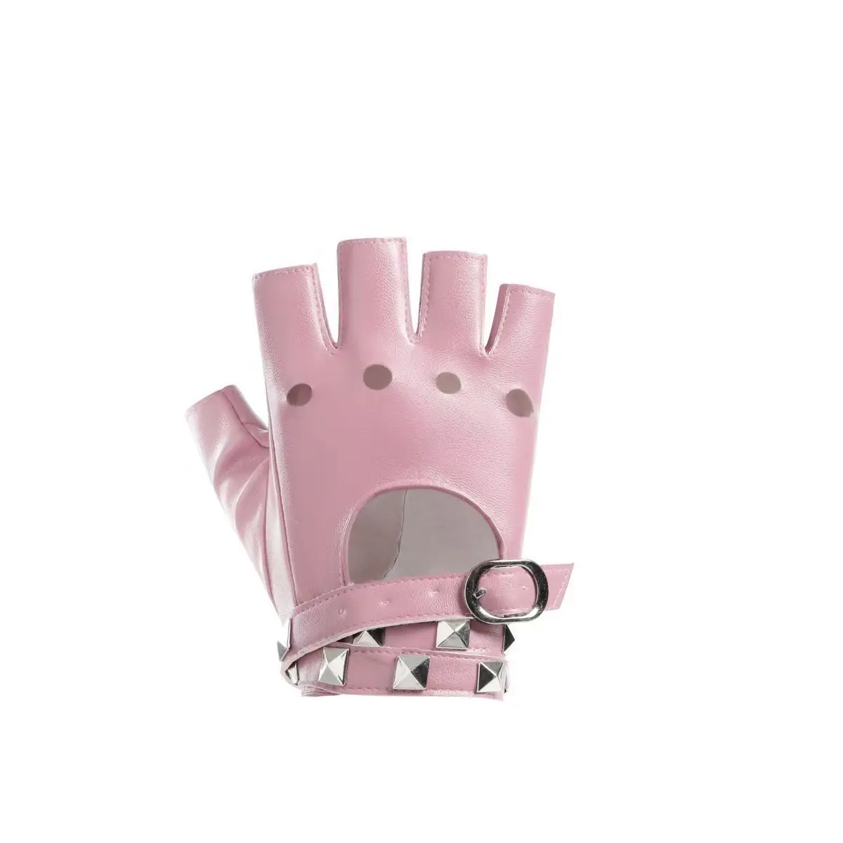 사이버펑크 고딕 로리타 핑거리스 장갑 - 리벳과 스트랩이 있는 인조 가죽 반손가락 장갑, 소녀들을 위한 펑크 테크웨어 스타일