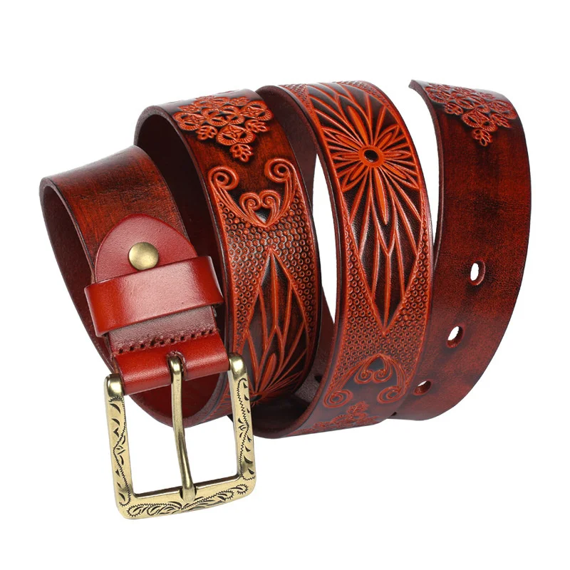 

3.8CM Pattern Embossing Cow Shin Genuine Leather Belt for Men Quality Design Chinese Ethnic Style Auspicious Male Strap