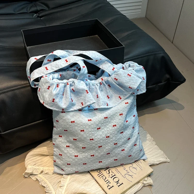 

2025 Fashion New Nylon Square Shoulder Bags Exquisite Bow Large Capacity Casual Sewing Thread Youth Women's Handbags