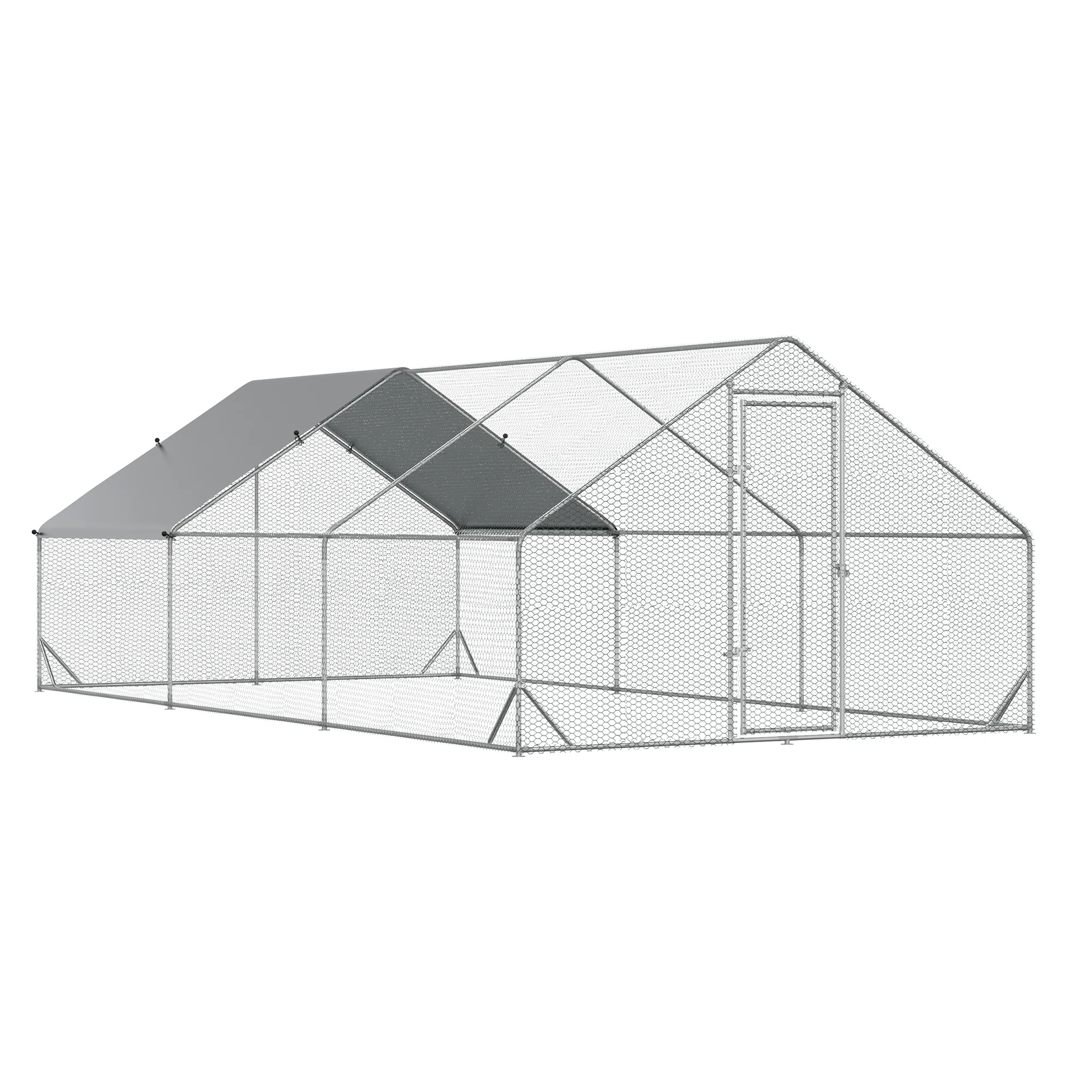 

Большой курятник, оцинкованный, с крышей, 6 x 3 x 2 м, серебристый