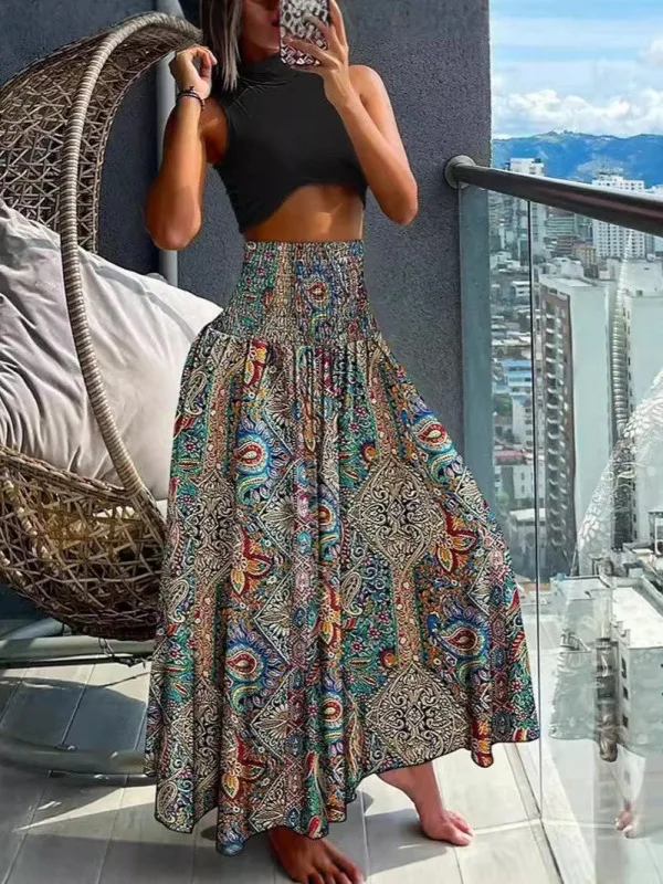 

Модная утягивающая юбка-миди с принтом и высокой талией, двусторонняя одежда, женская юбка трапециевидной формы из полиэфирного волокна Dr Street Sle