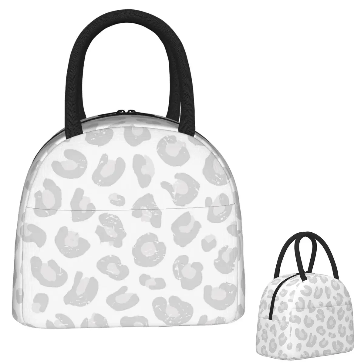 Leopard Print - Silver Gray And White Insulated Lunch Bag for Women Kids Leakproof Food Boxes Thermal Lunch Box Tote