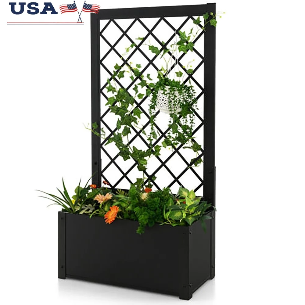 

Metal Raised Garden Bed with Trellis Planter Box Climbing Plants and Hanging Baskets Ideal Vegetables Herbs Flowers