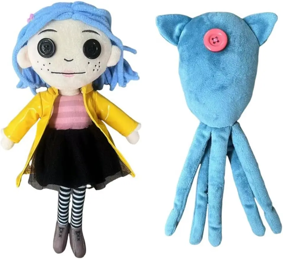 

2 упаковки плюшевой куклы Coraline, мягкая плюшевая игрушка, подушка Coraliness, плюшевая кукла (желтый + синий)