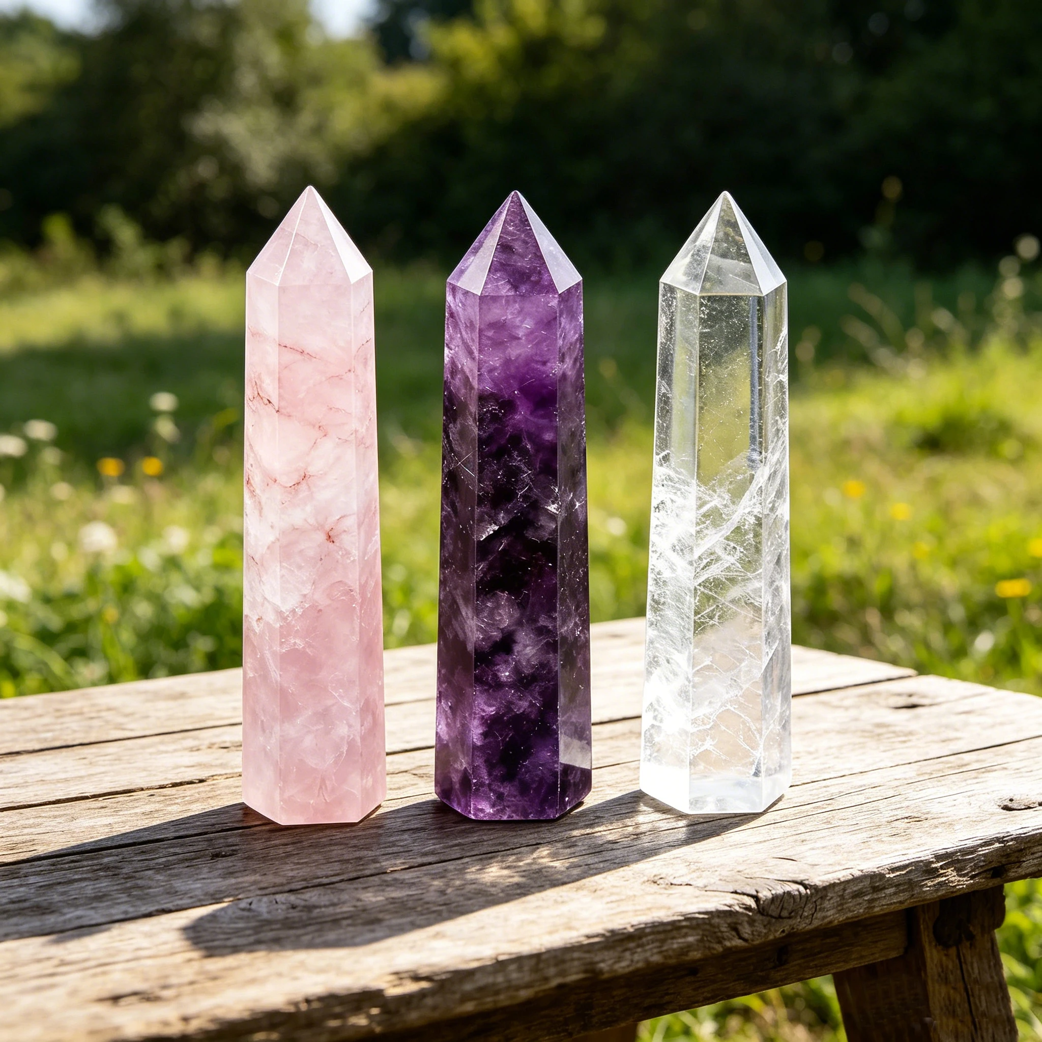 Natural Crystal Tower Point Set 3Pcs 6 Faceted Obelisk Wand 4-6cm Rose Quartz Amethyst Clear Quartz Hand Polished High Quality Gift Set Home Decor Desk Ornament Room Decor Bedroom Decor Office Decor Table Centerpiece Collectible Specimen Christmas Gift