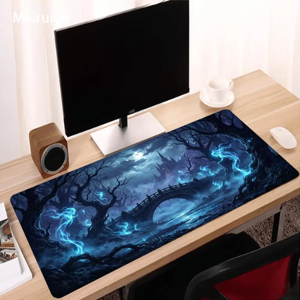 Moonlit Gothic Bridge Gaming Mats Large Mousepad Laptop Accessories Desk Interior Desk Mats Keyboard Rug Mouse Mat Carpet Decor
