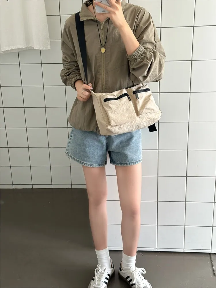 Nylon Casual Crossbody Tas Voor Vrouwen 2024 Nieuwe Koreaanse Veelzijdige Kleine Vierkante Tas Mode Rits Effen Reis Student Schoudertas