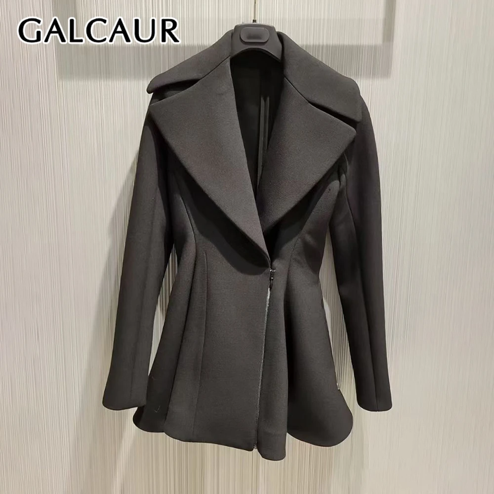 

GALCAUR серая элегантная черная куртка со складками, женская свободная офисная женская куртка с лацканами и длинными рукавами, осенний стиль, мода