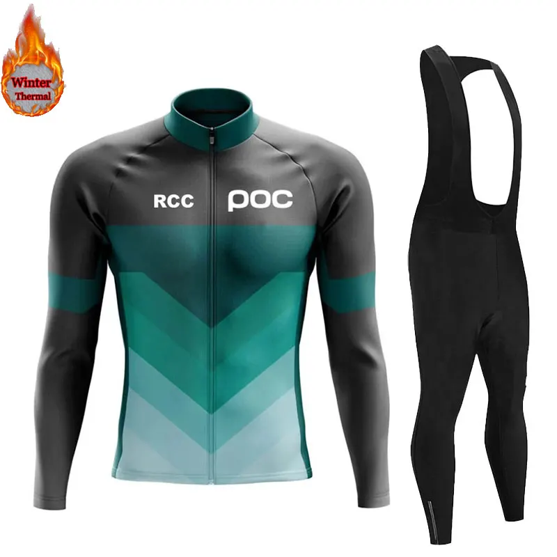 AliExpress rcc poc 2026 Pro Team Winter Thermal Fleece Long Sleeve Cycling Jersey Set Bib Pants Ropa Ciclismo Bicycle Clothing MTB Bike Mens Suit