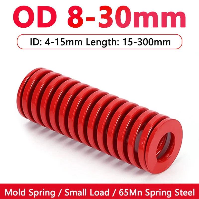 

1pc Red Medium Load Die Mold Spring Compression Spring Steel Outer Diameter 8 10 12 14 16 18 20 22 25 27 30mm Length 15-300mm