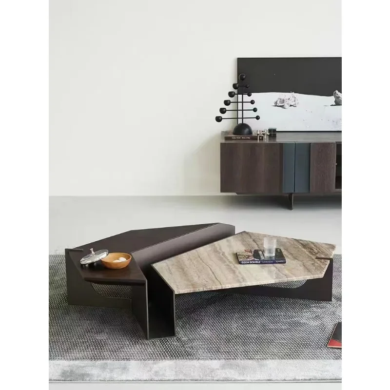 Modern Spliced Living Room Center Table Rectangle Luxury  Wood coffee table marble Custom Design Coffee Table