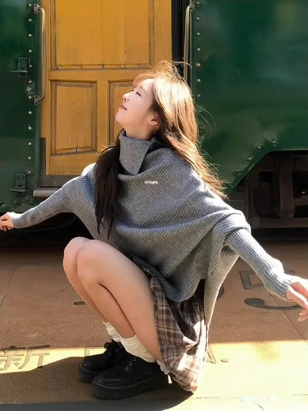 Pull tricoté ample pour femmes, surdimensionné, rétro, Design coréen, décontracté, Long, Sve Crew Ne, haut