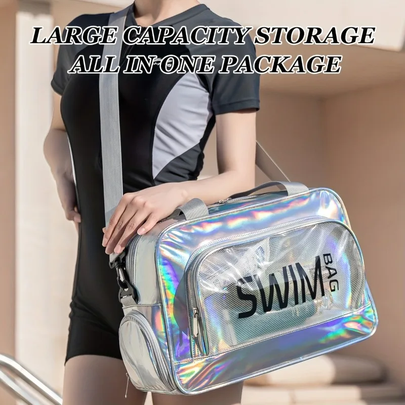 

1pcs Iridescent Leather Waterproof Beach Bag Large Capacity Swim Tote