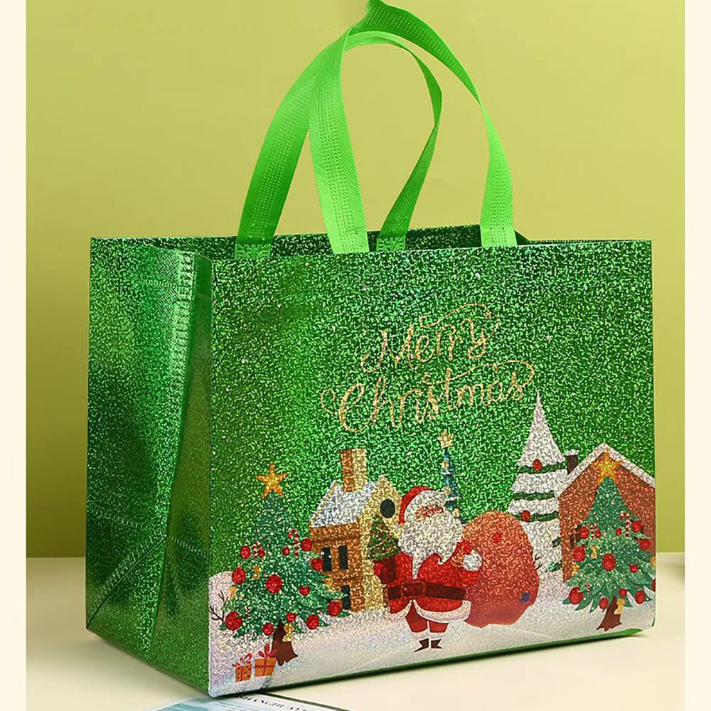 Non-Woven Tote Bag Festive Santa Shopping Bag Xmas Tree Bag  For Holiday Shopping Christmas Candy Holders