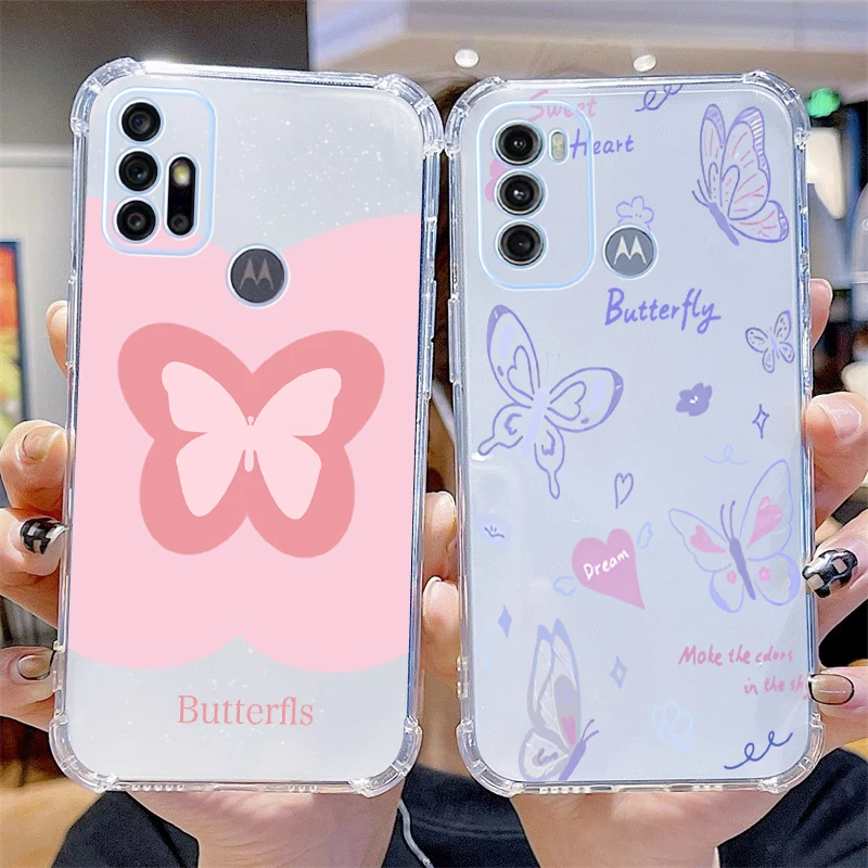 Funda de teléfono transparente con mariposa de dibujos animados G60, para Motorola Moto G60 G34 G82 G54 G72 G42 G62 G30 G60S G40F G53 G84 G34 G41