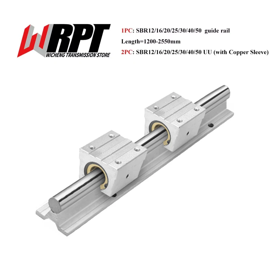 1PC Linear Guide SBR12 16 20 25 30 35 40 50 With 2PCS SBR12-50UU Copper Sleeve Slider Bearing Mills CNC Parts Length 1200-2500mm