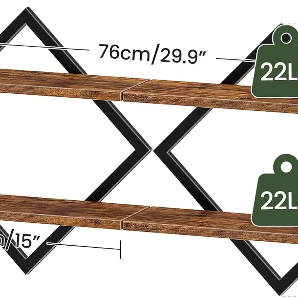 2-Piece Rustic Brown Floating Wall Shelves, Dual-Tier for Home, Office, and Kitchen