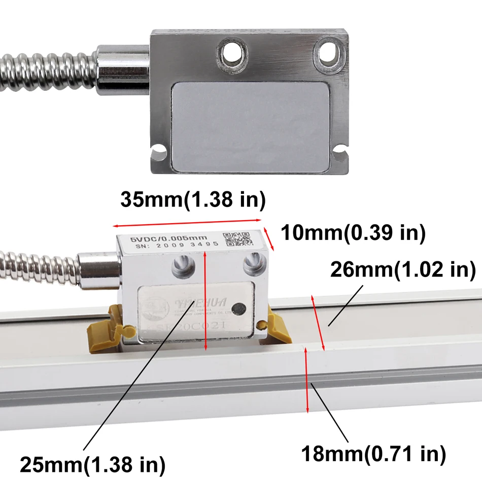 

Slim Thin Narrow 26*18 IP67 Magnetic Scale Ruler Set 5U 5V TTL with Magnetic Head Aluminum Strip Steel Belt DB9