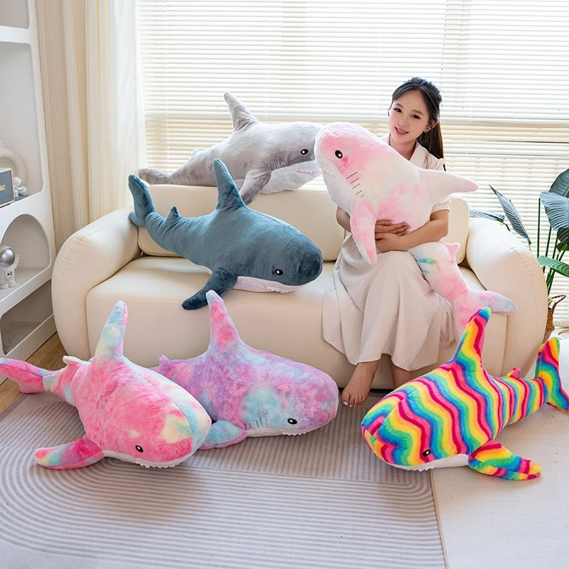 45-100cm Kawaii Colorful Shark Plush Toy Soft Stuffed Animal Shark Plushies Pillow Doll Birthday Gift for Girls Kids Children