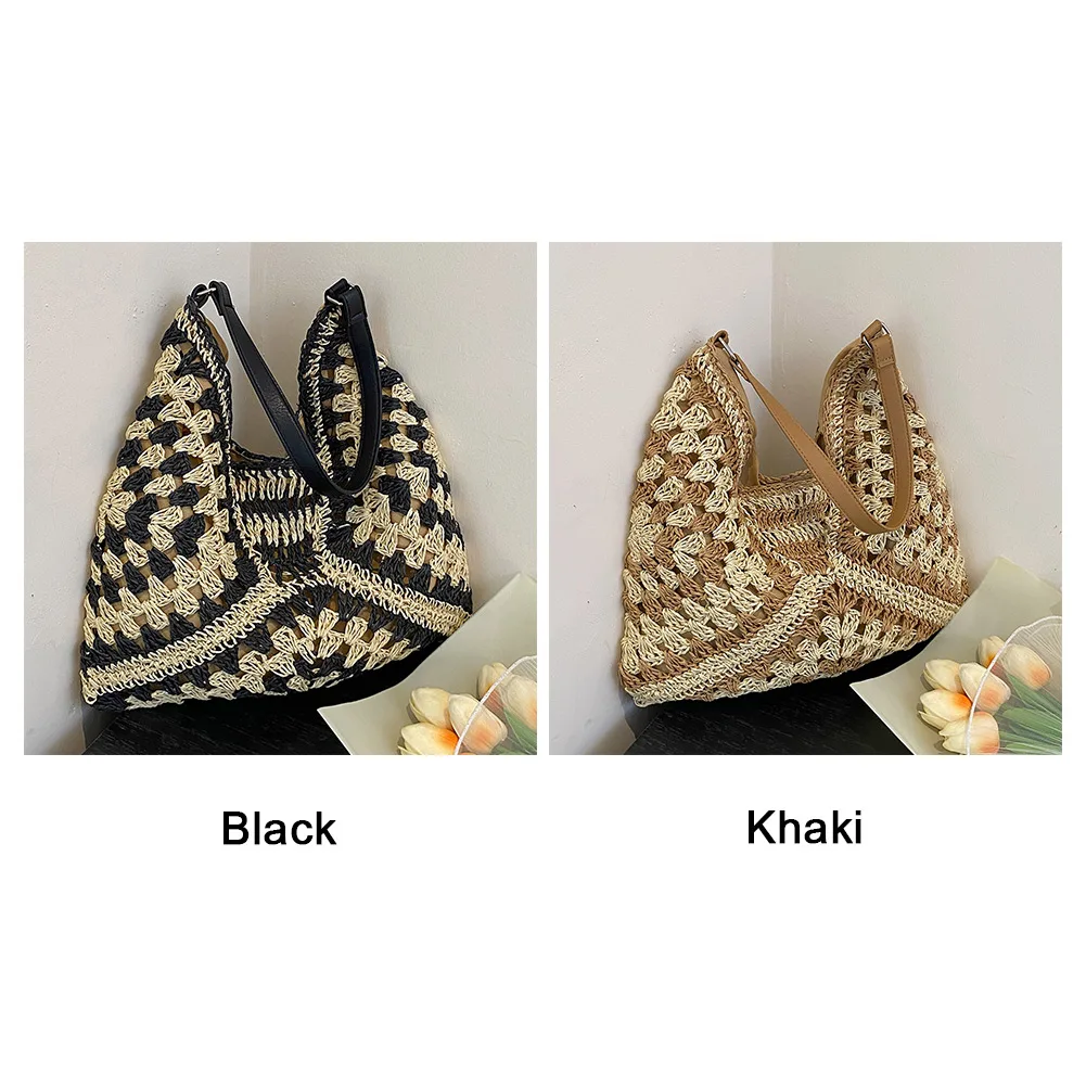 Women Mesh Storage Bag Extra Large Weave Straw Swimming Beach Bag Solid Shoulder Bag Hollow Out Shopper Bag Handlebag