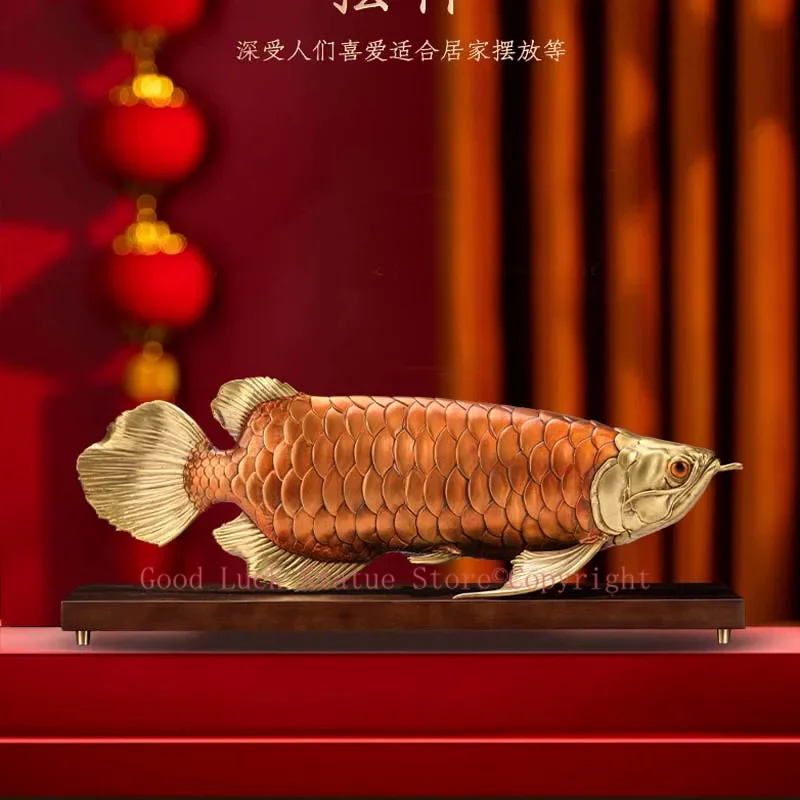 2026 high grade Good luck Dragon golden Fish Wealth Arowana HOME OFFICE BAR CLUB decoration bring wealth money brass Sculpture