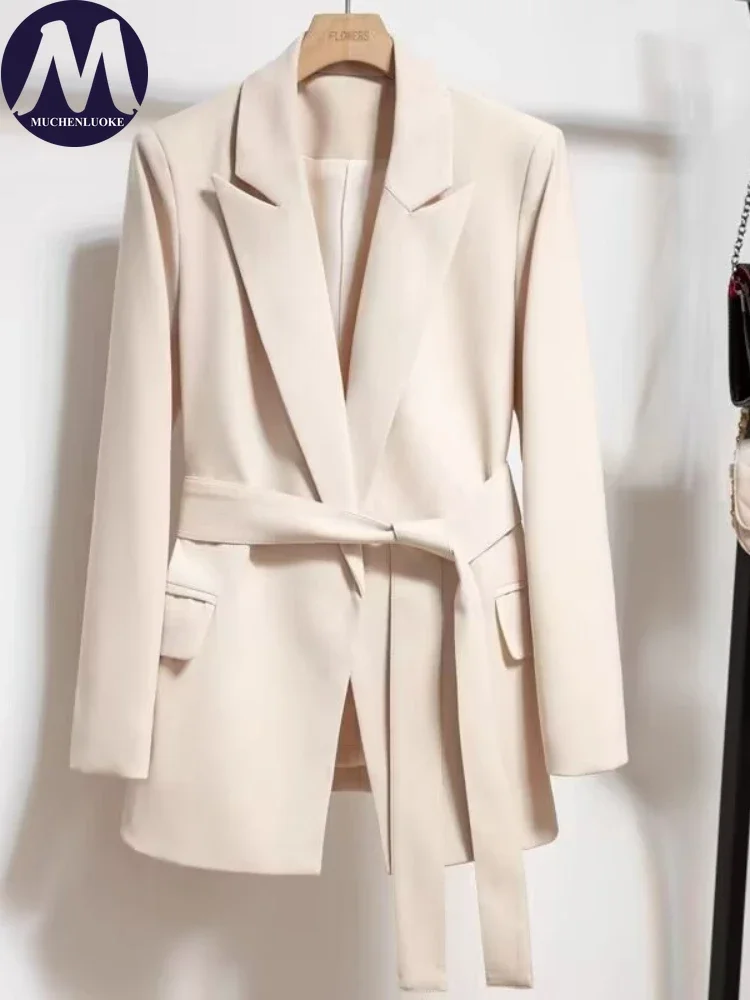 Women's Long Sleeved Lace up Blazer Loose Fit Casual Office Top Korean Fashion Spring Autumn New Collection