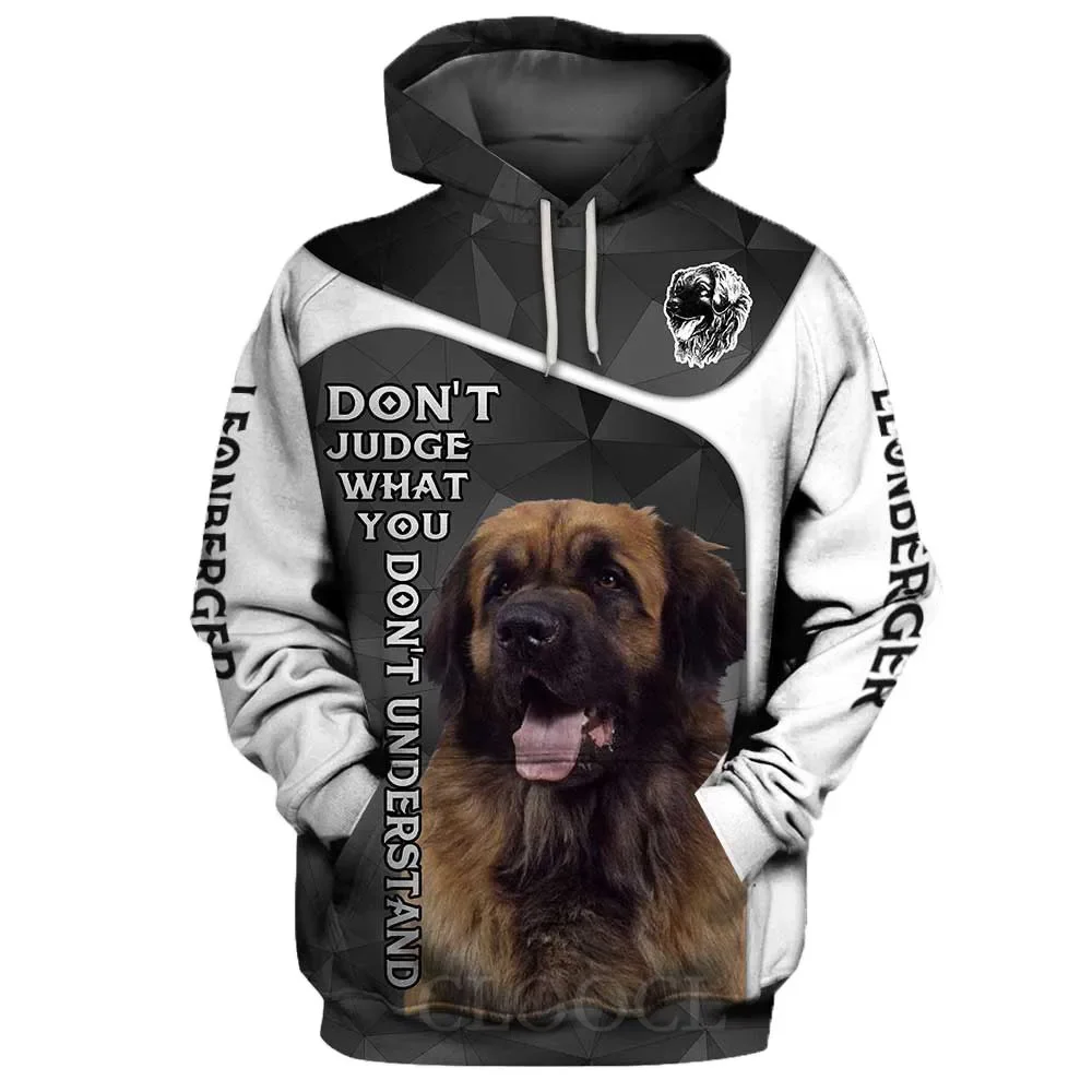 HX Leonberger Hoodies 3D Graphic Don't Judge Animals Hoodie Pets Dog Pocket Pullovers Sweatshirts Men Clothing