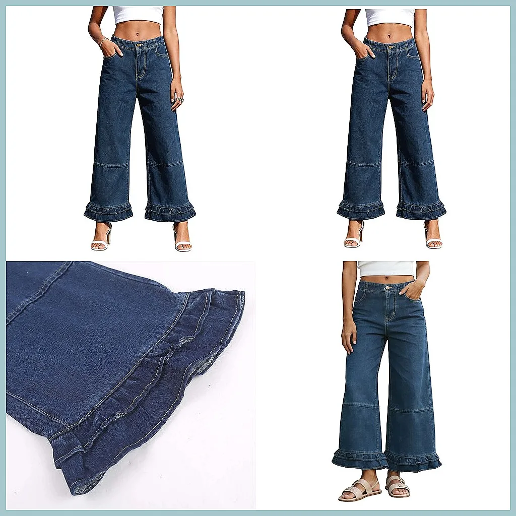 

Женские джинсы-багги 2026: Модные широкие укороченные брюки с оборками, свободного кроя, в стиле хип-хоп