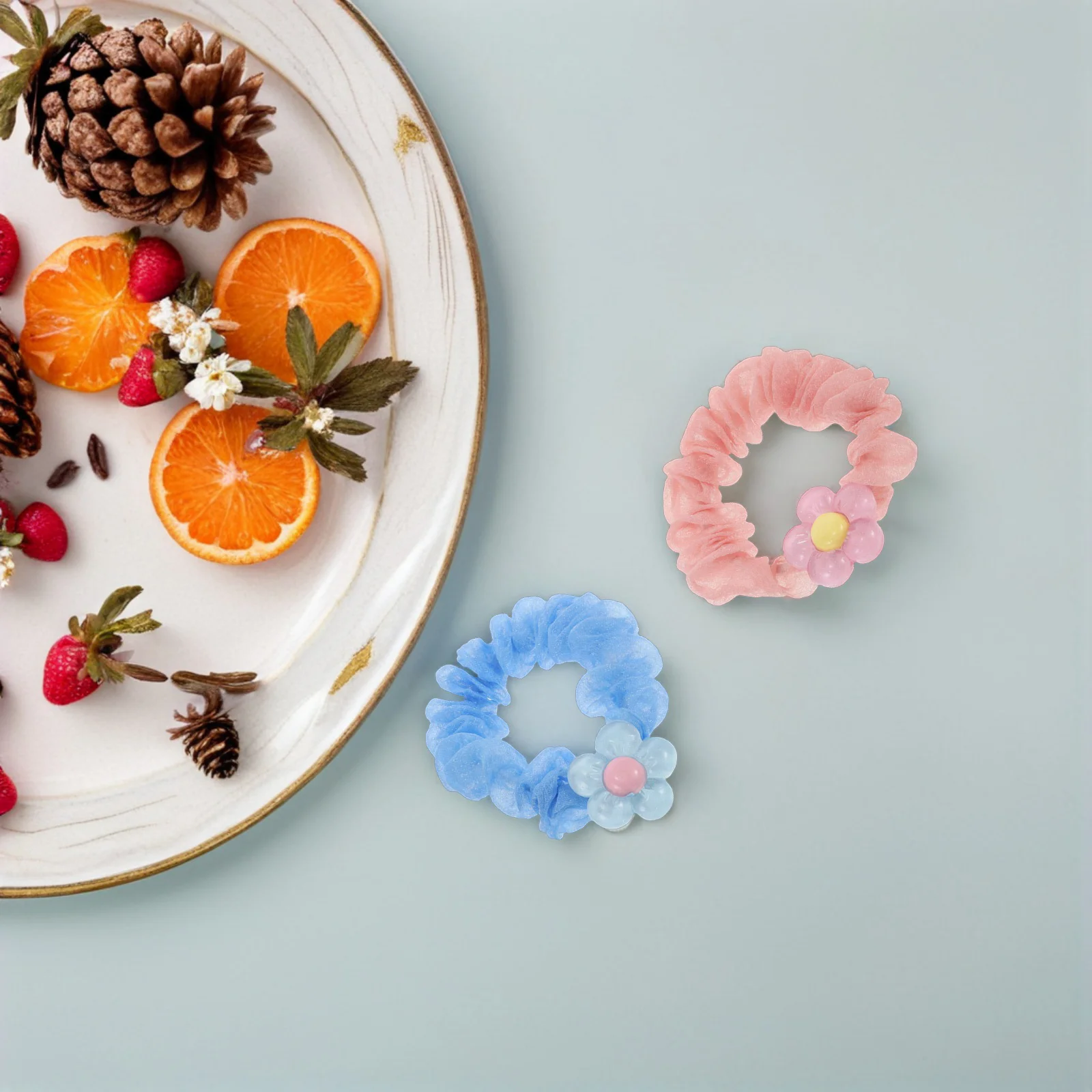 

4Pcs Spring Crystal Flower Hair Ties Colorful Elastic Ponytail Holders for Girls Cute Hair Accessories Small Flower Hairpin