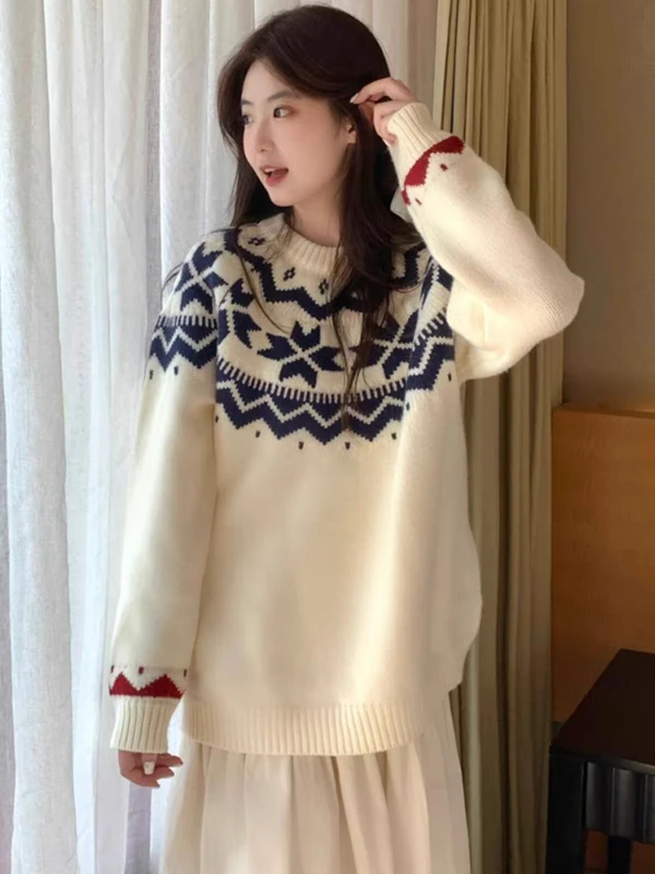 ルーズシサスアソーベル女性用セーター秋冬新作スレフェスニットロングスリーブラウンドネックプルオーバートップ