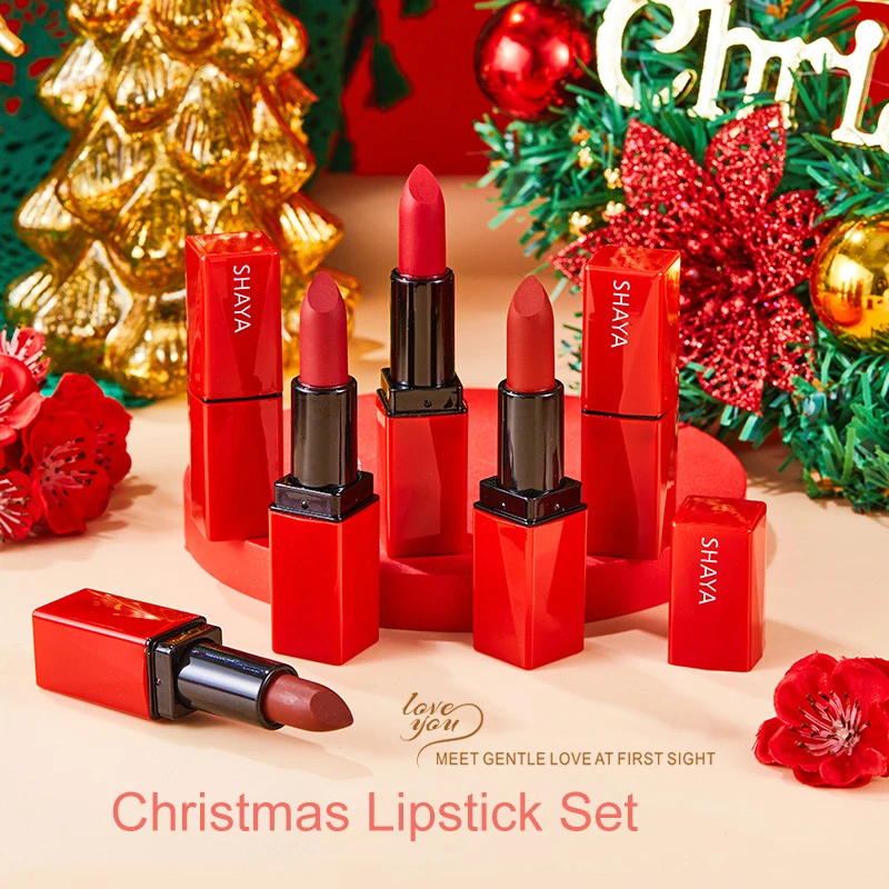 NEW Christmas Lipstick Set 4pcs Set Matte Beauty Lip Gloss Moisturizer Mate Lip Stick Lipgloss Makeup Set Cosmetics Full Set