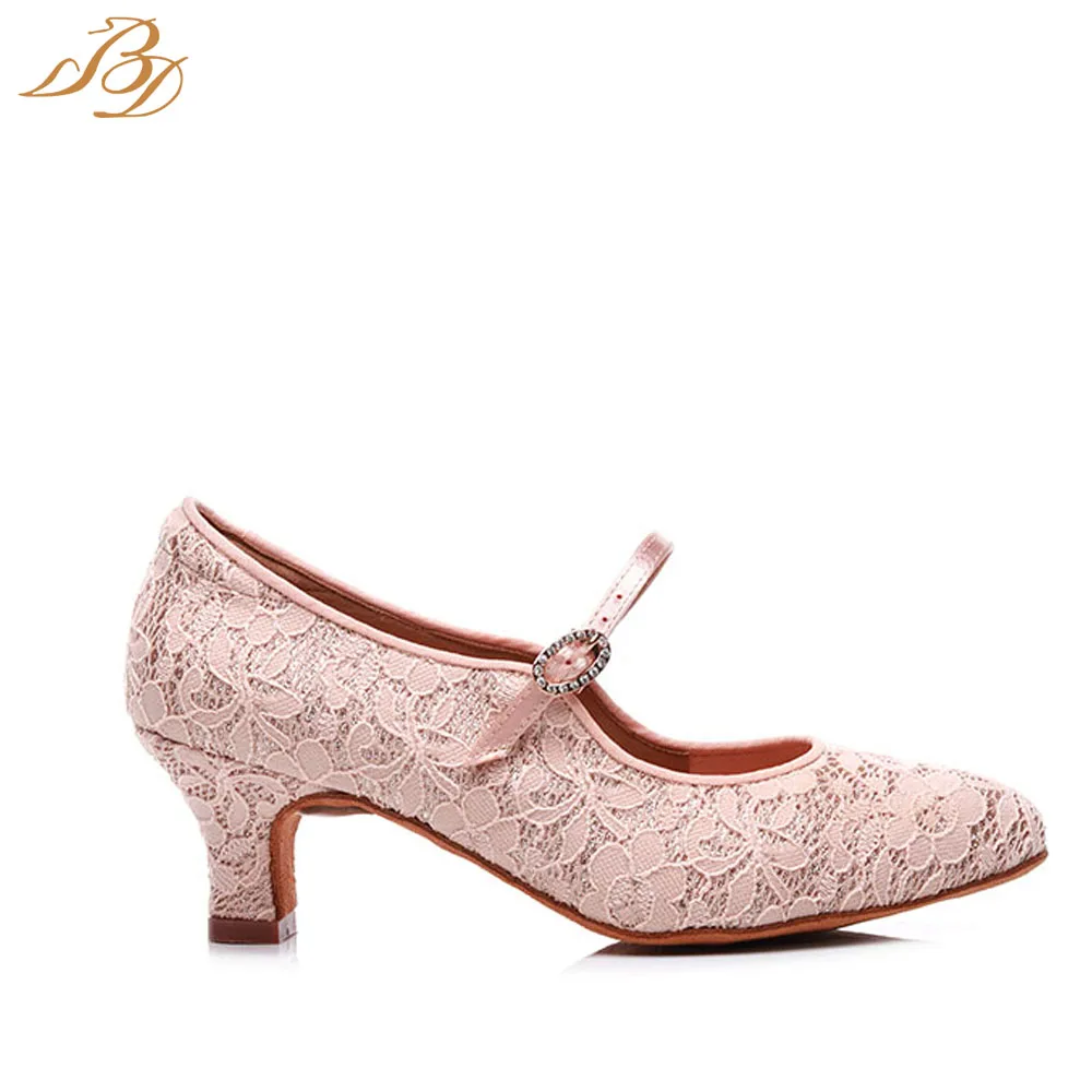 Betty Pink Lace New Female Adult Modern Dance Shoes National Standard Dance High Heels Competition Training 137 Ballroom SALSA