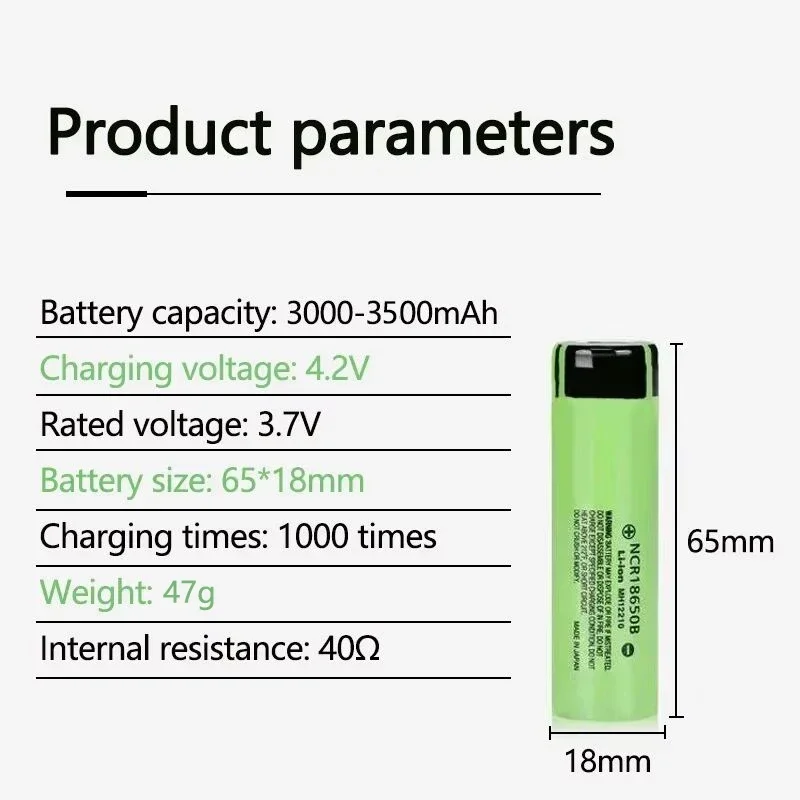 PURFIELD 18650 battery Rechargeable battery 3.7V 3400mAh NCR18650B Battery for electronic cigare for Power flashlight batteries