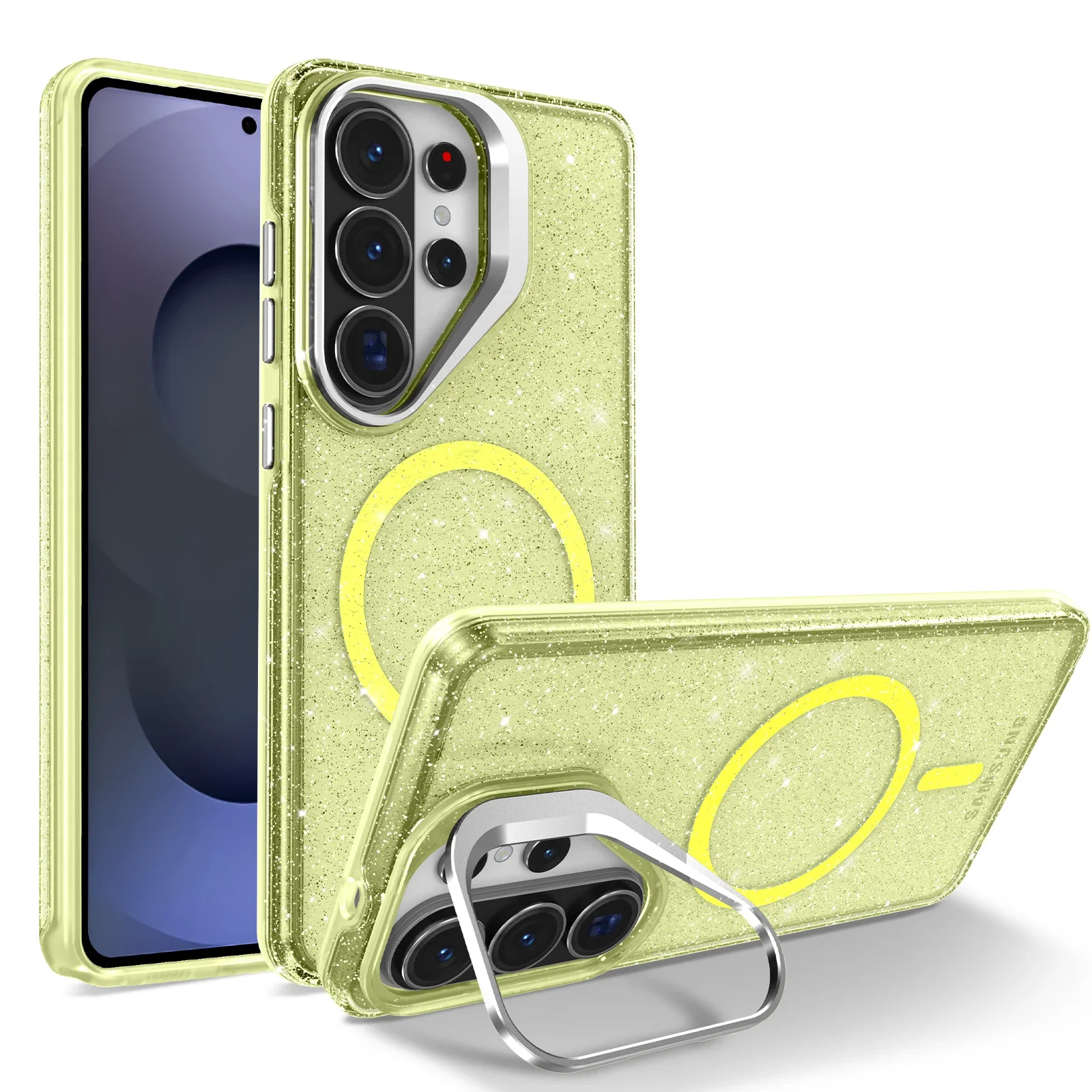 New Metal Lens Stand Clear Bling Glitter For Magsafe Case For Samsung Galaxy S26 S25 S24 S23 S22 Ultra Plus S25FE Magnetic Cover