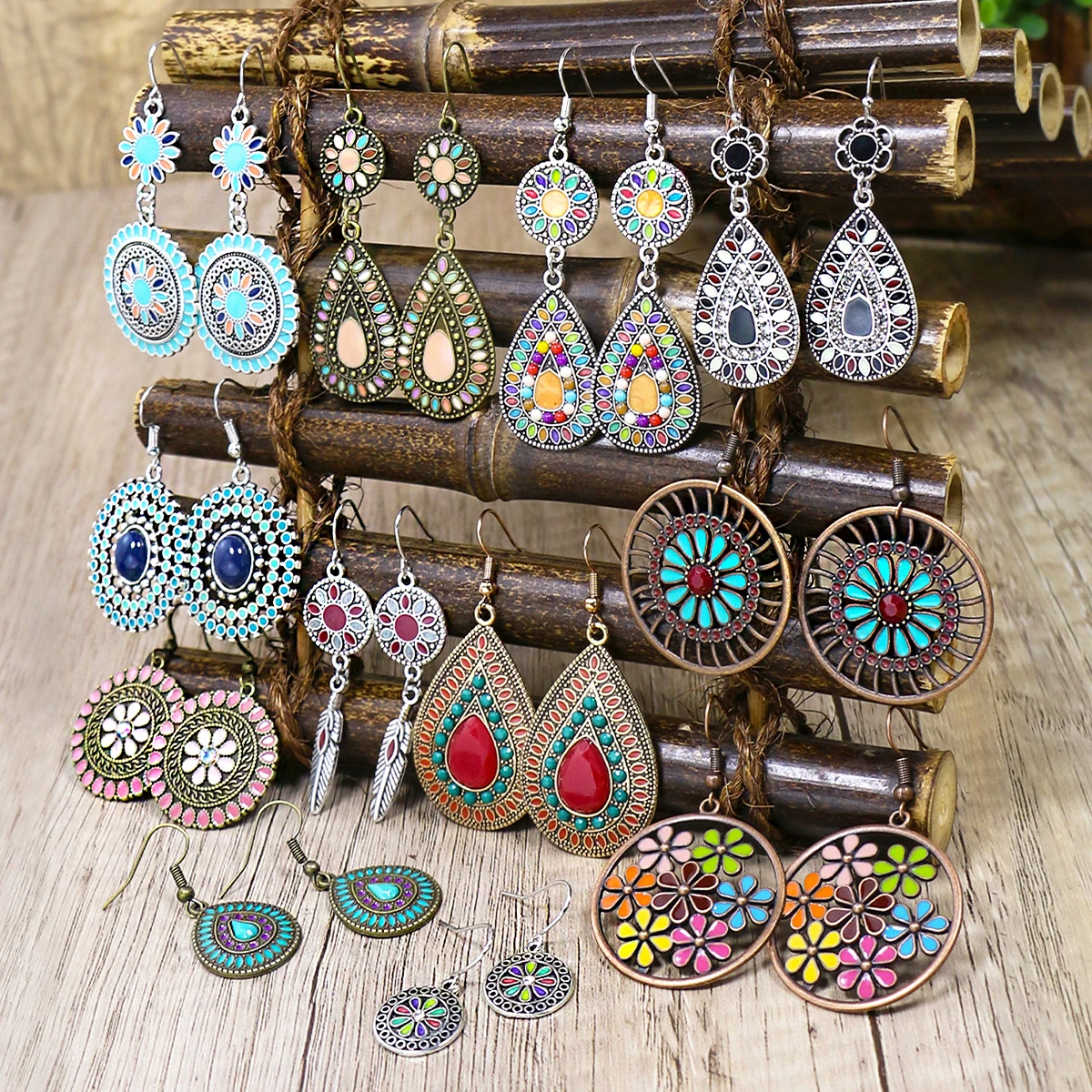 Boho Earrings Multi Piece Set Geometric Shape Colorful Earrings Set Small Cute Trendy Accessories Match Many Outfits Party Decor