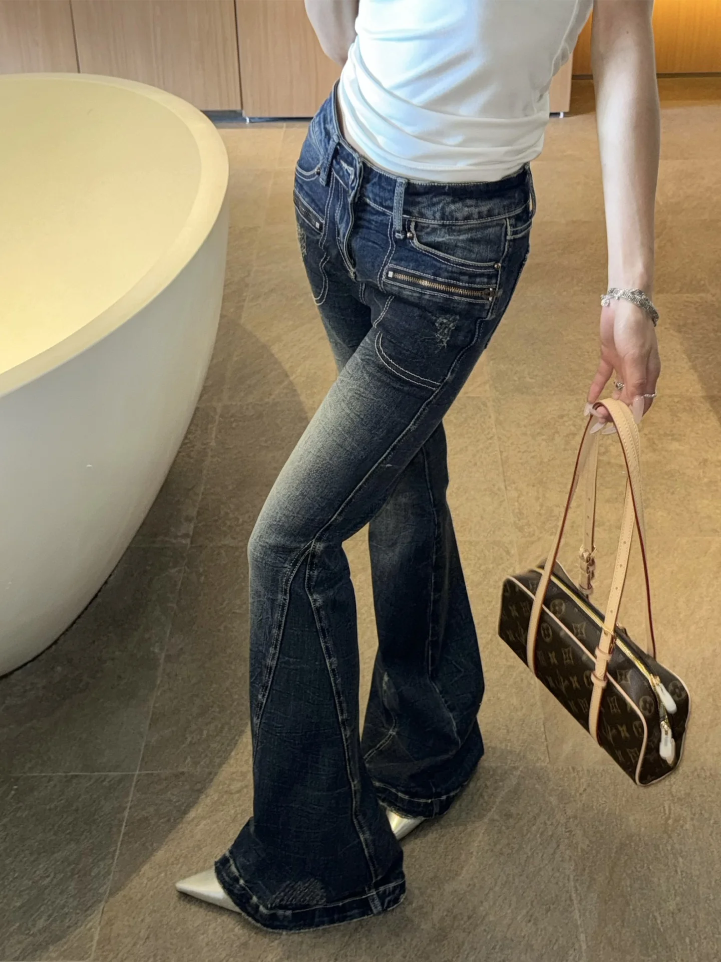 

Джинсы YOLO OP женские синие винтажные с низкой посадкой, расклешенные, прямого кроя, облегающие, для зимнего сезона