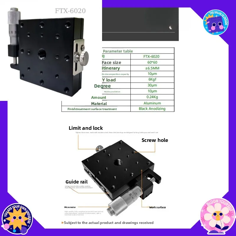 FTX-6020 Series Calibration Slide Precision Positioning Linear Manual Ball Guide Slide