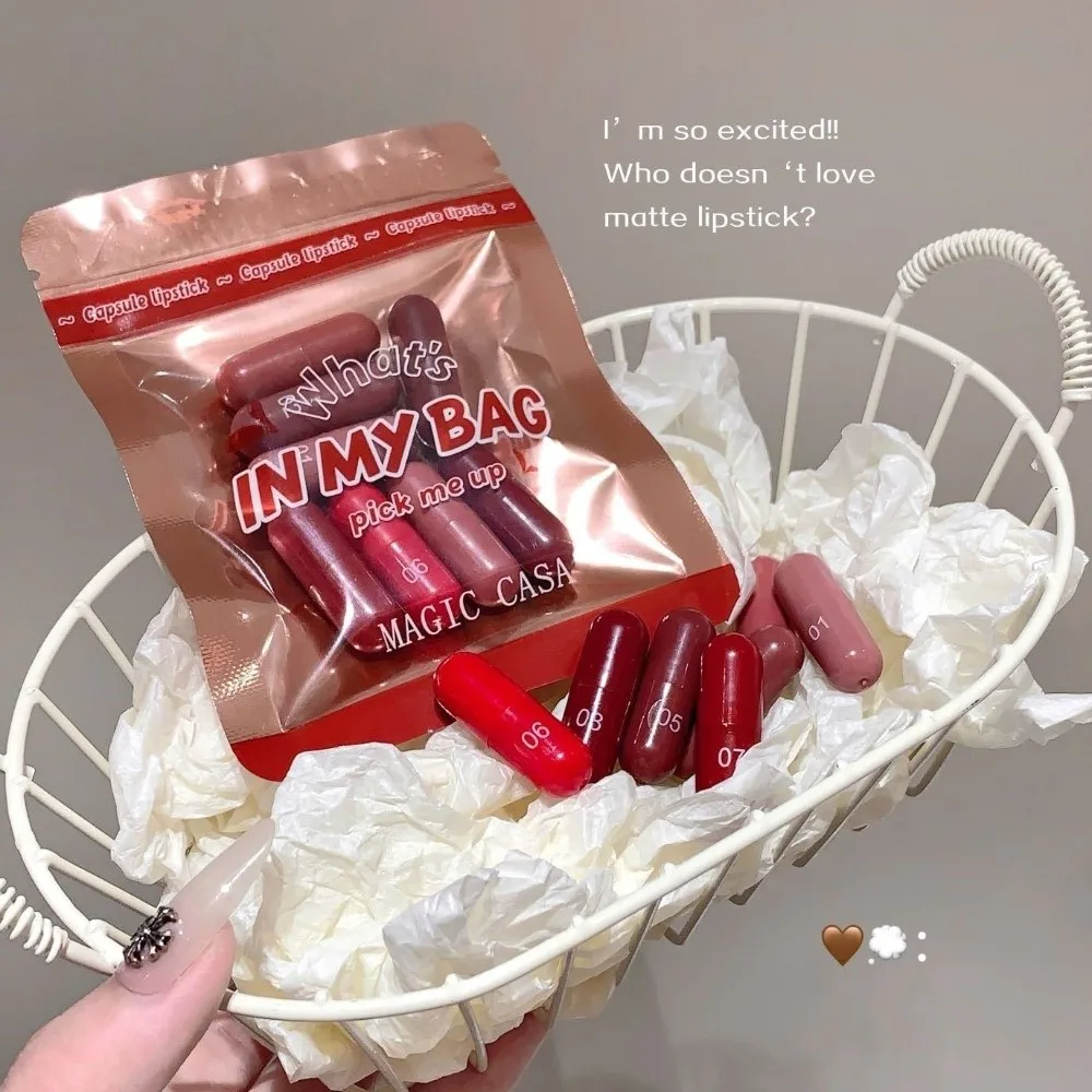 Mini 8 Colors Pill Lipstick Set Non-Sticky Texture Velvet Matte Capsule Lipsticks Long Lasting Waterproof Lip Gloss Daily Use