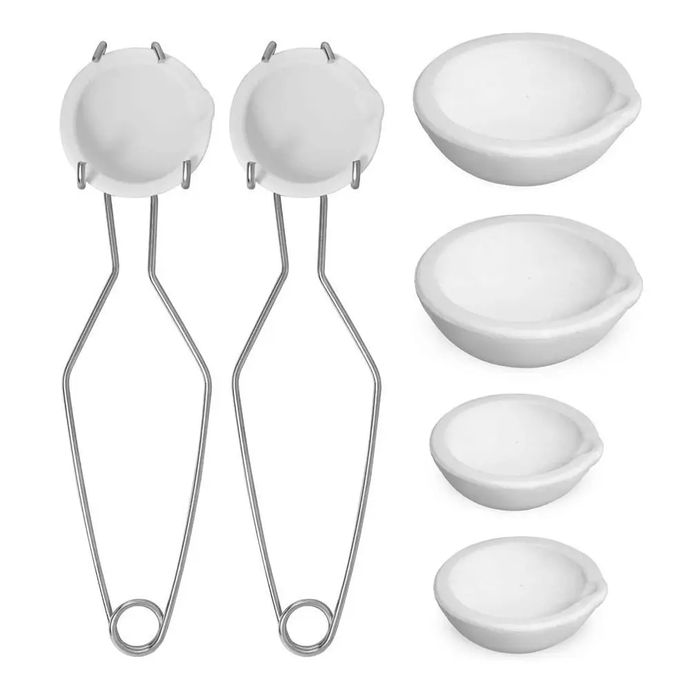 Heat-resistant Quartz Crucible with Spout with Clip Tongs Handle Jewelry Casting Tools High Strength Flat Bottom Melting Bowl