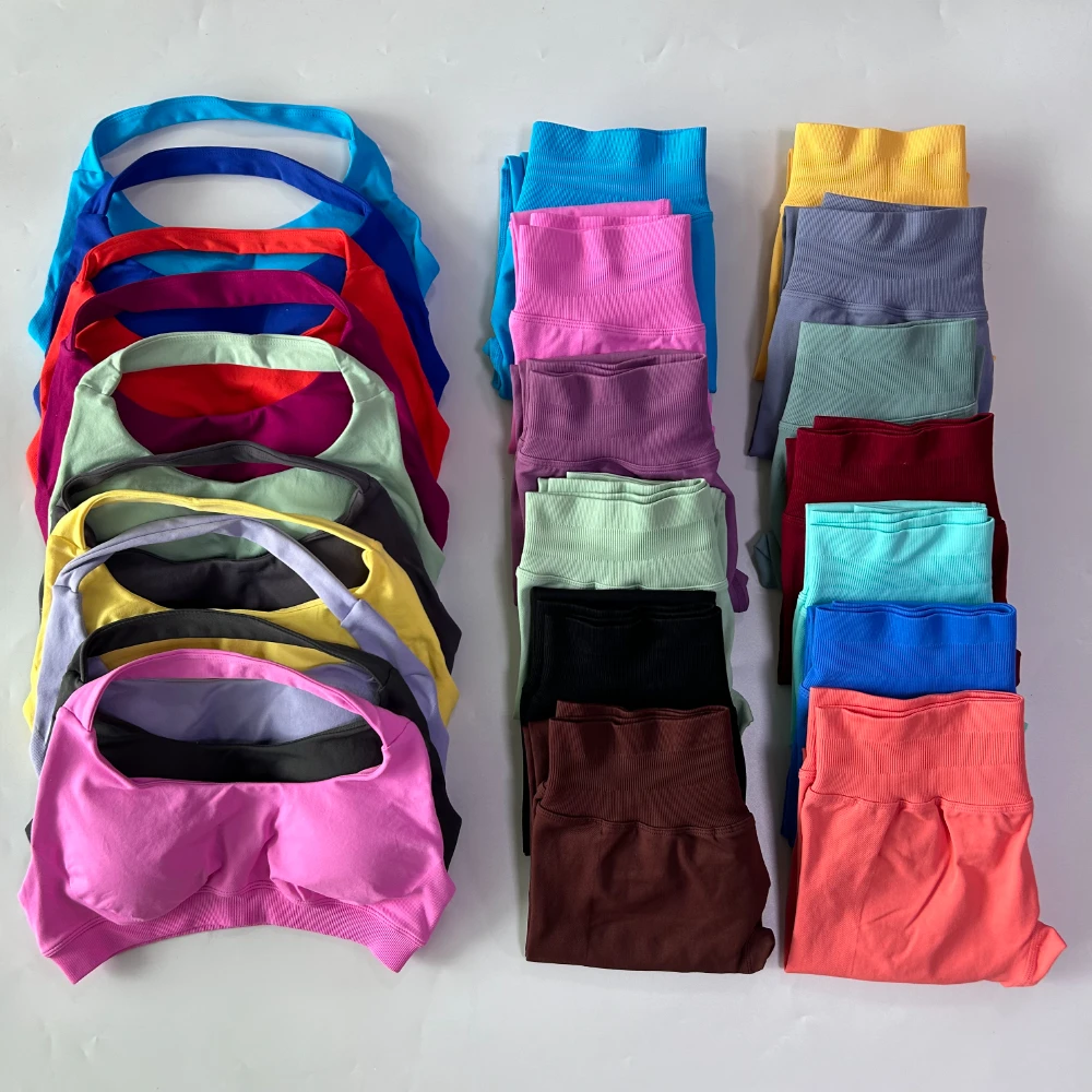 

Леггинсы без логотипа, комплект из 2 предметов, бесшовный комплект для йоги, женский спортивный бюстгальтер с лямкой на шее, леггинсы для тренировок, спортивные комплекты, костюмы для фитнеса, спортивная одежда