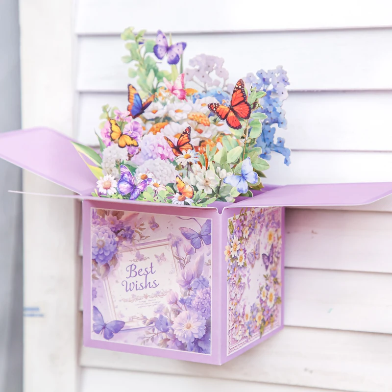 5Pcs Three-Dimensional Greeting Card Flower Wishes Suit 3D Flower Butterfly Card Hollow Paper Colorful Postcard Decoration Gift