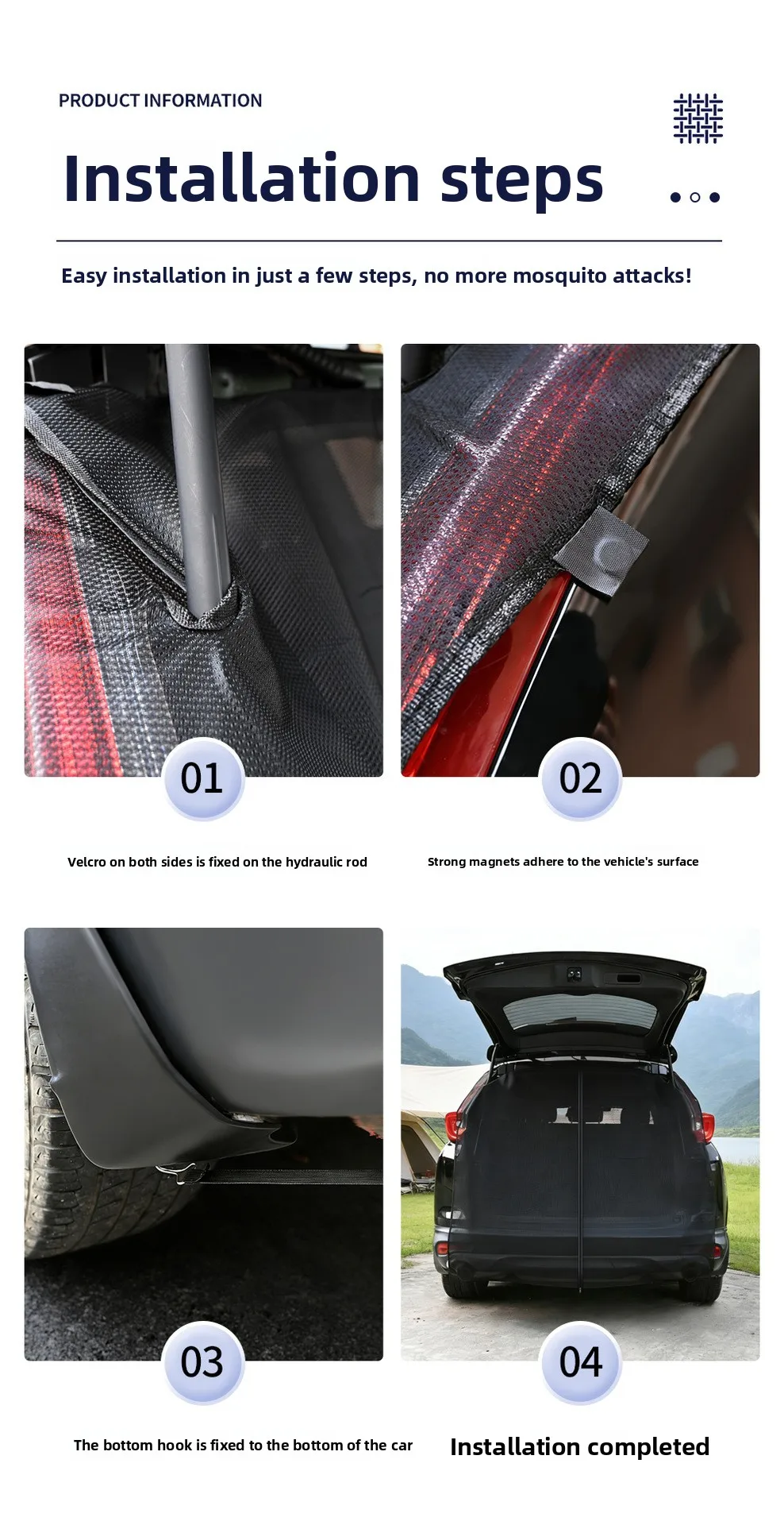 Magnetisches Kofferraum-Moskitonetz SUV Heckklappe Belüftungsgitter Insektenschutz Campingausrüstung für Outdoor-Selbstfahrerreisen – Detail 13