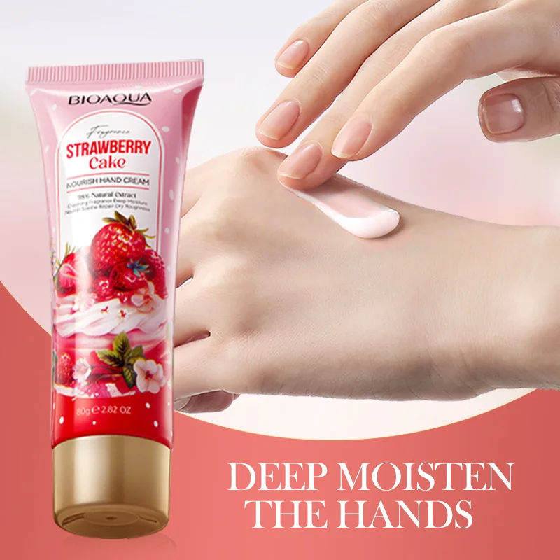 La crema nutritiva para manos con pastel de fresa BIOAOUA mejora la piel suavizante seca hace suavizar y blanquear
