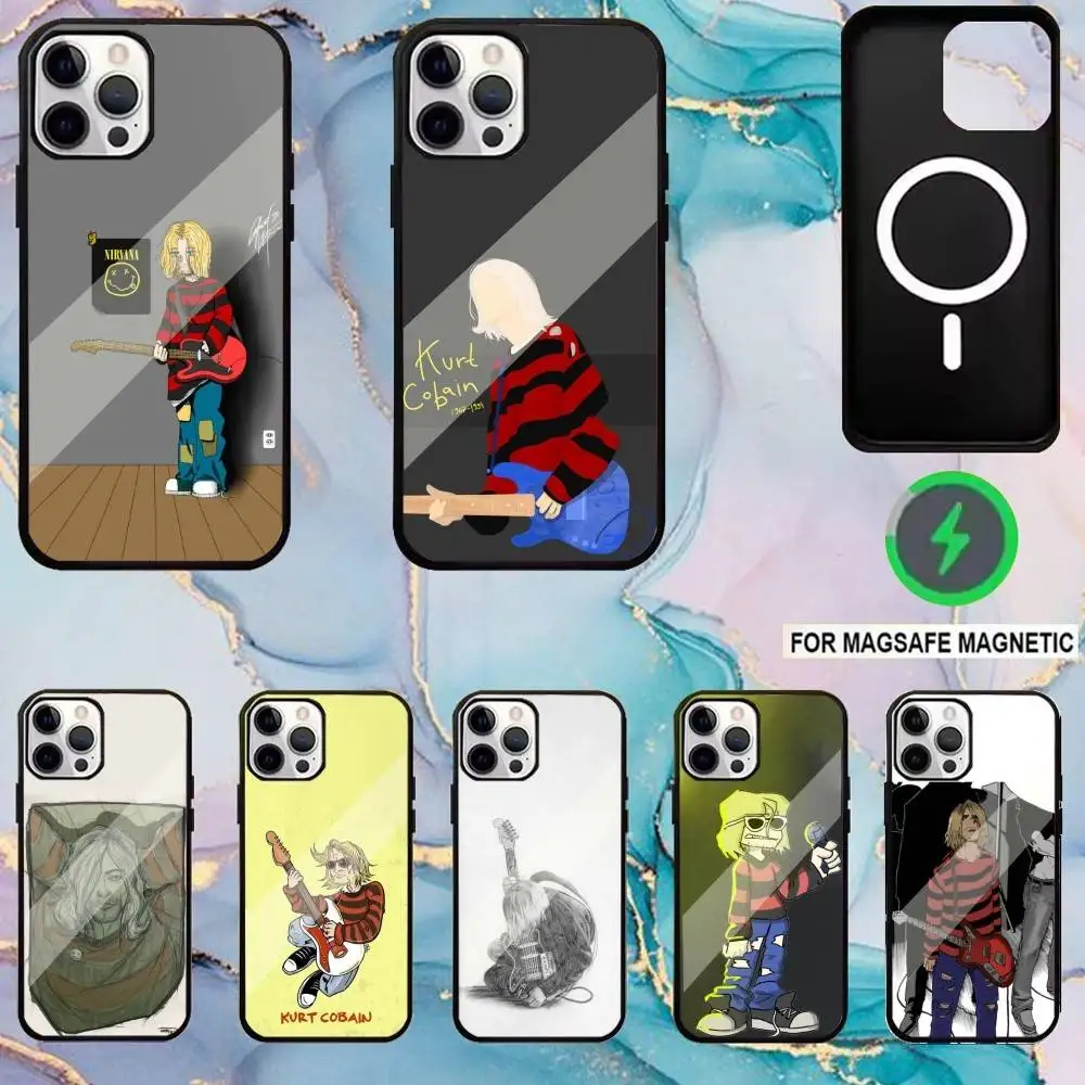 

Singer cartoon K-Kurt C-Cobain Phone Case For iPhone17,16,15,14,13,12,11 Plus,Pro Max Magnetic Magsafe Wireless Charging