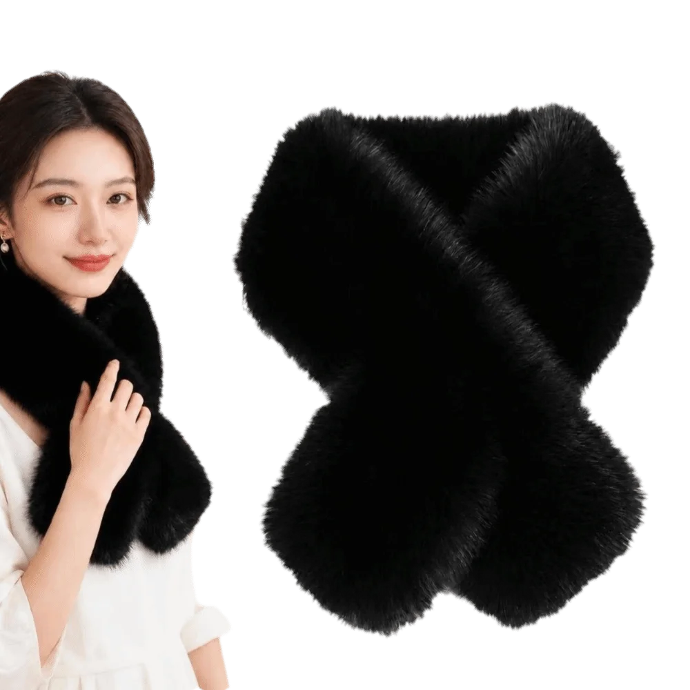 Elegant Imitation Fox Fur Scarf Thickened Cold-proof Neck Collar Keep Warm Soft Cross Scarf Outdoor